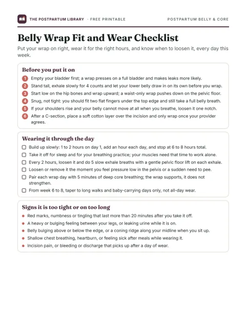 Belly Wrap Fit and Wear Checklist (printable preview)