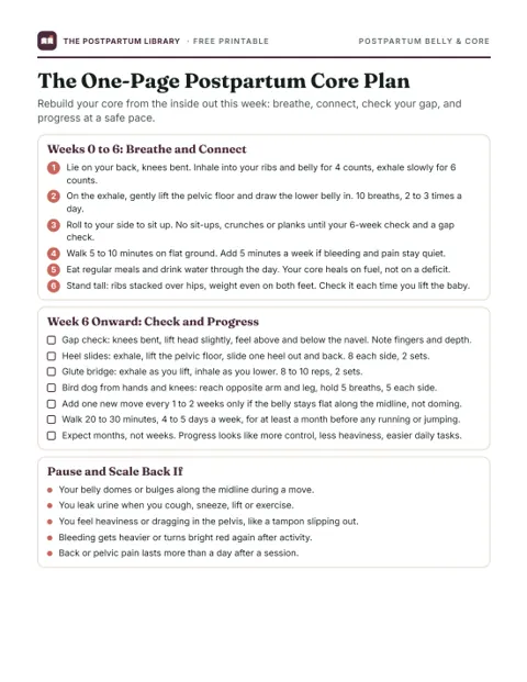 The One-Page Postpartum Core Plan (printable preview)