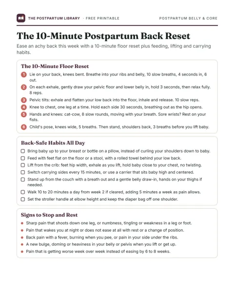 The 10-Minute Postpartum Back Reset (printable preview)
