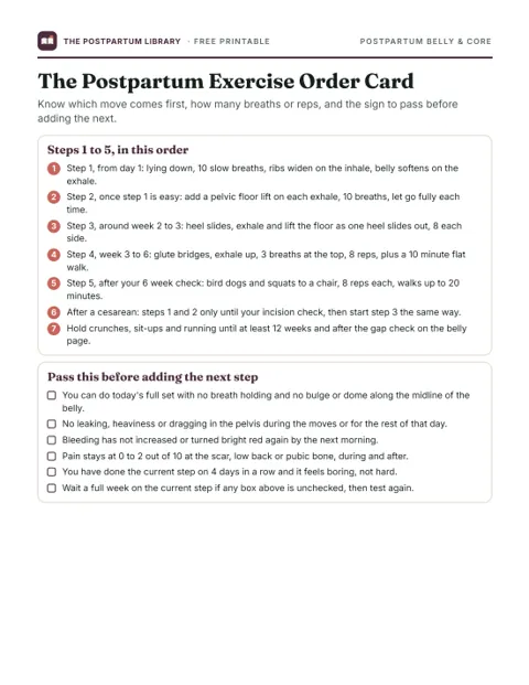 The Postpartum Exercise Order Card (printable preview)