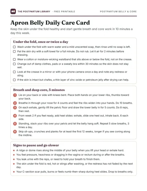 Apron Belly Daily Care Card (printable preview)